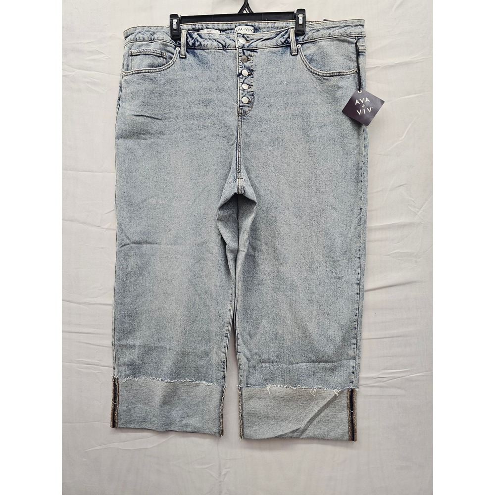 Ava & Viv Womens Plus 26W High Rise Straight Leg Button Fly Jeans Light Wash NWT